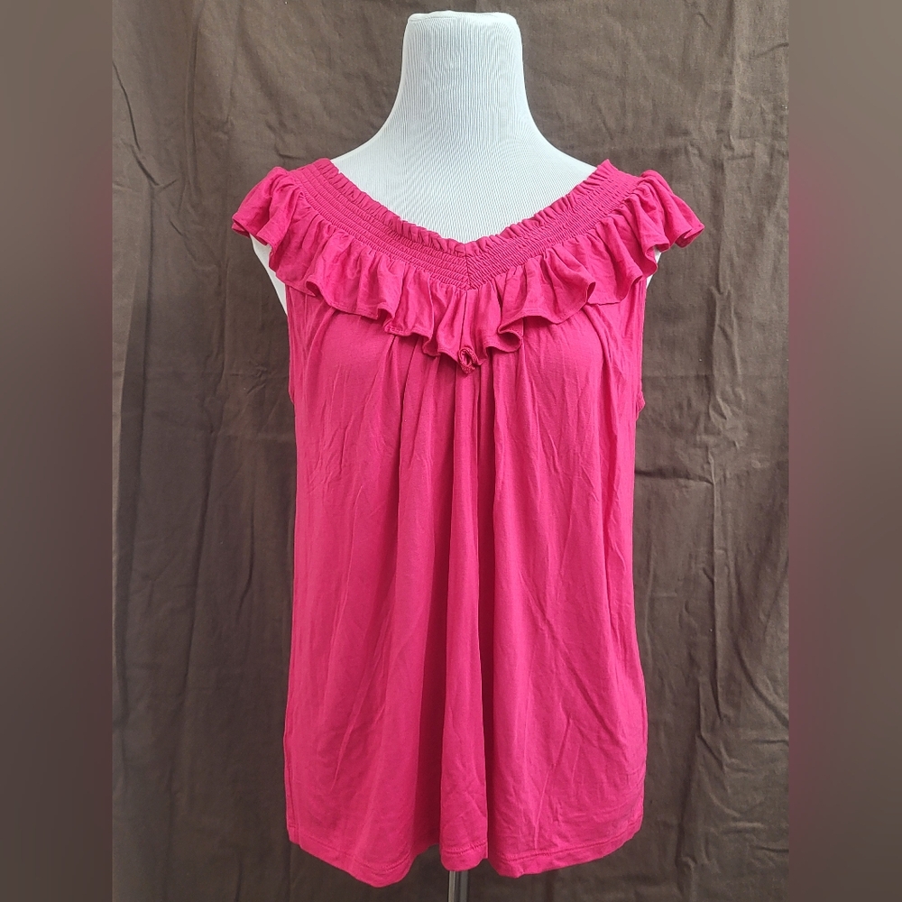 Ann Taylor Pink Sleeveless Ruffle V-Neck Pleated Top Size Medium NWT Casual Work